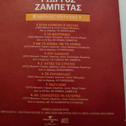 Giorgos Zampetas 8 Megales Epitihies CD like new, laiko