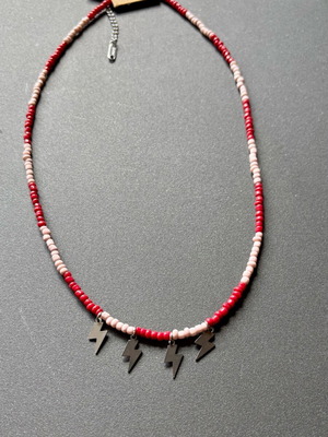 Handmade necklace with beads lightning design and steel extension new