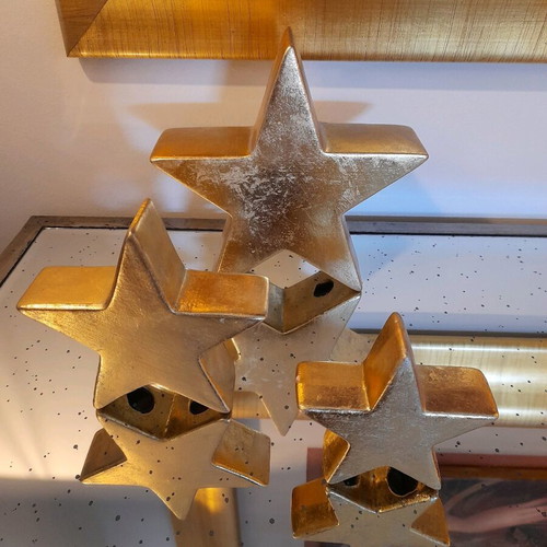 Set of 3 Christmas stars like new, brushed gold