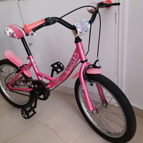 Girl's City Bicycle pink with designs like new, includes training wheels