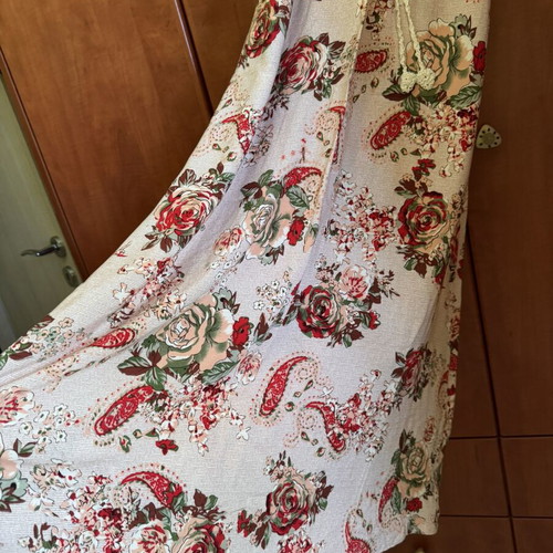 Retro floral summer dress used, size XS/S, beige multicolor