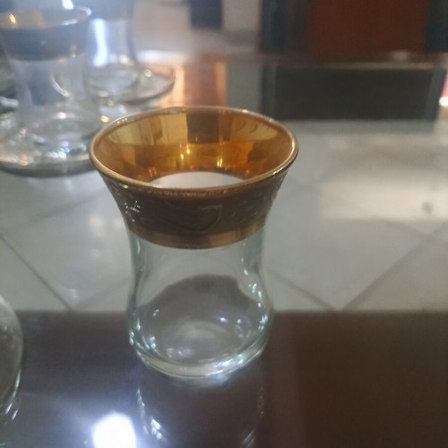 Turkish tea set unused with gold decoration, 6 glasses and 6 plates