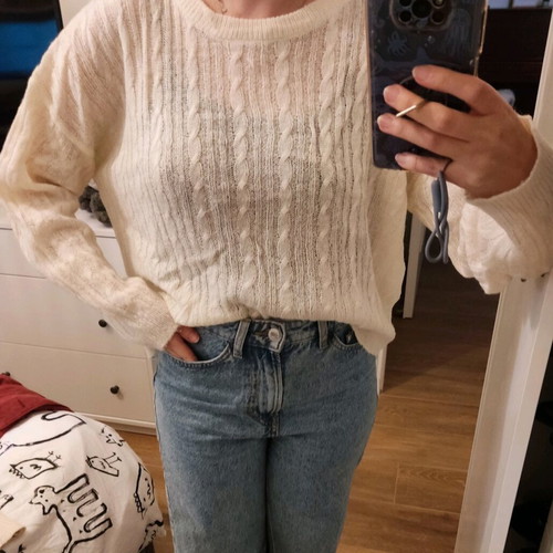 Brave Soul XL soft fluffy sweater with braids like new, white beige