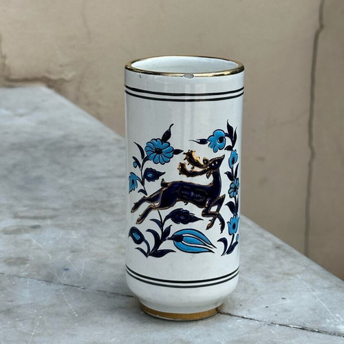 Handmade ceramic vase Manousakis Rhodes used with deer motif