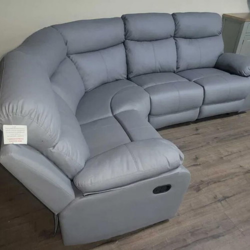 Gray leather corner sofa with manual reclining mechanism new