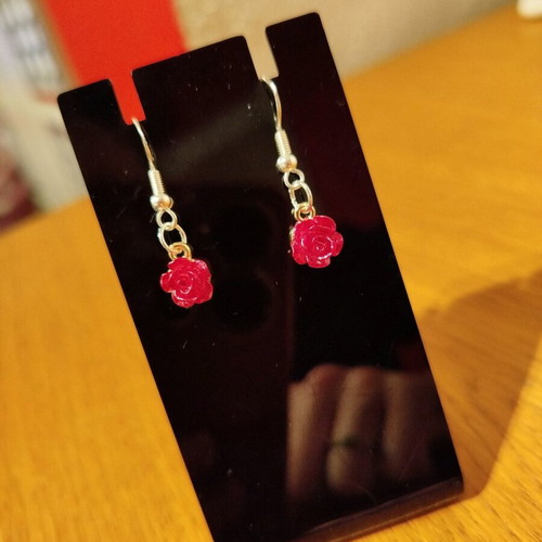 Handmade hypoallergenic earrings new with small red rose 925 stamp