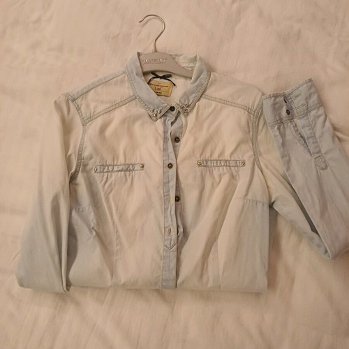 Stradivarius denim shirt used, light blue, casual
