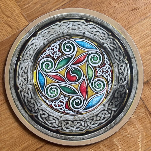 Coasters with Celtic designs, new, set of 4, wood and cork