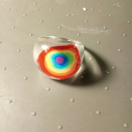 Plastic rainbow ring used, size 5.5/50/16.3