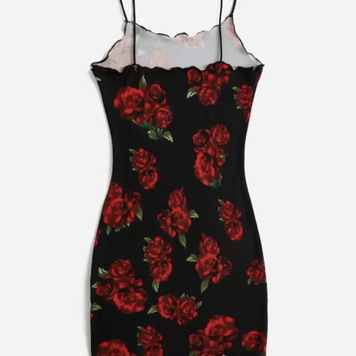 Shein dress XS black with red roses new