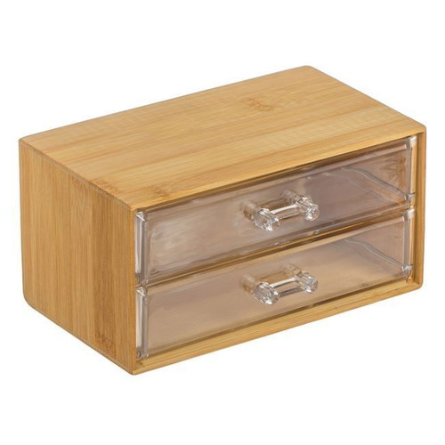 Bamboo box with 2 transparent acrylic drawers new