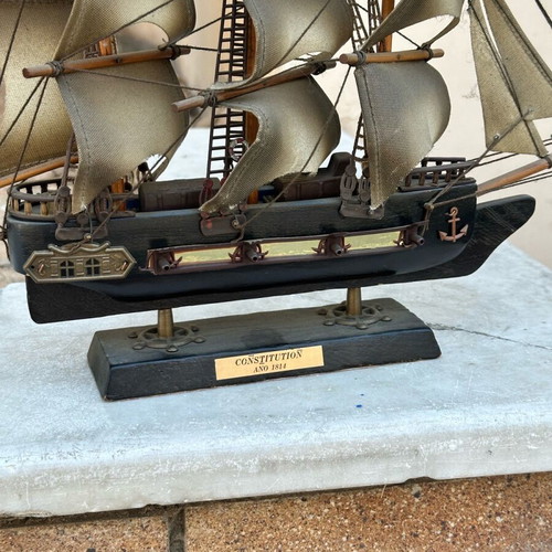 Wooden Constitution sailing ship decoration used with canvas sails