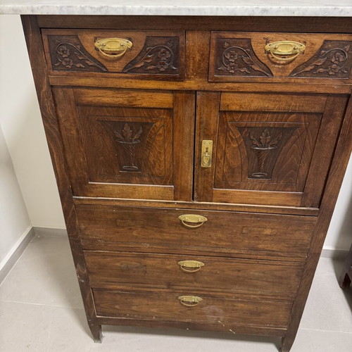 Wooden dresser with marble top, vintage style