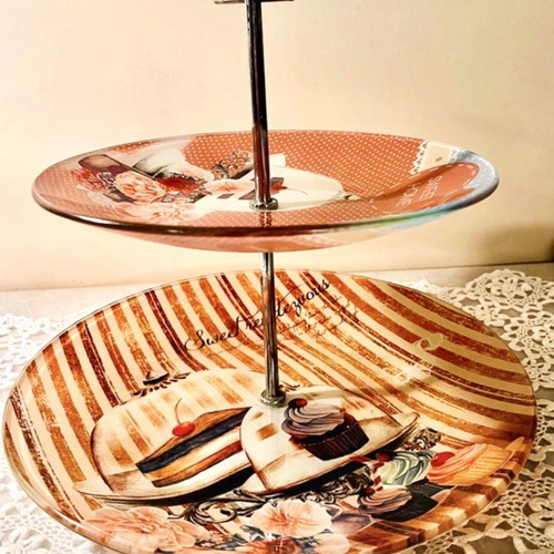 Vintage two-tier glass cake stand for sweets & cupcakes