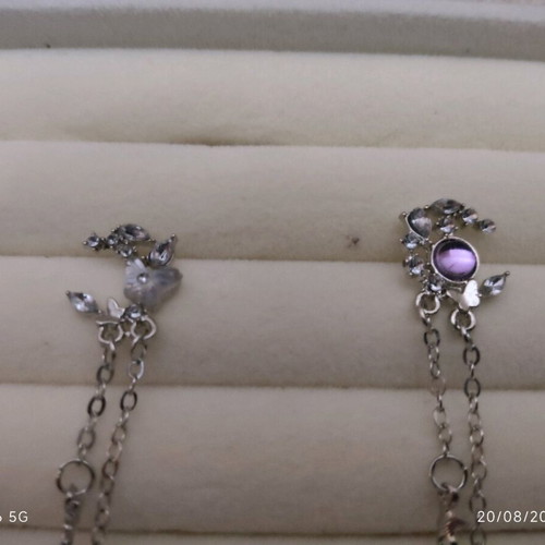 Earrings with chain and purple stone new