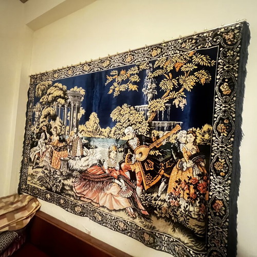 Vintage velvet wall tapestry with Renaissance and Rococo scenes