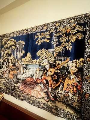 Vintage velvet wall tapestry with Renaissance and Rococo scenes
