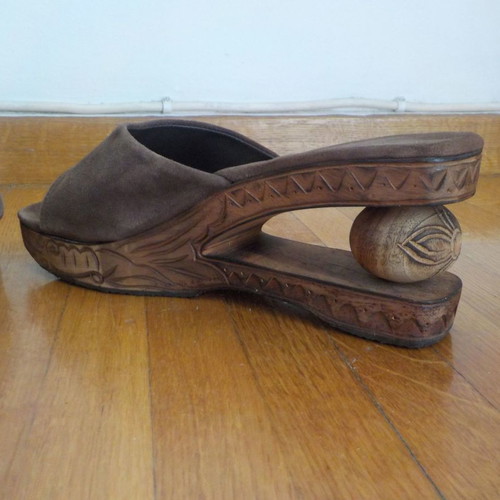 Suede sandals handmade new, 9 cm heel, brown