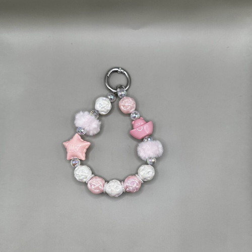 Handmade key chain Good luck star white and pink new