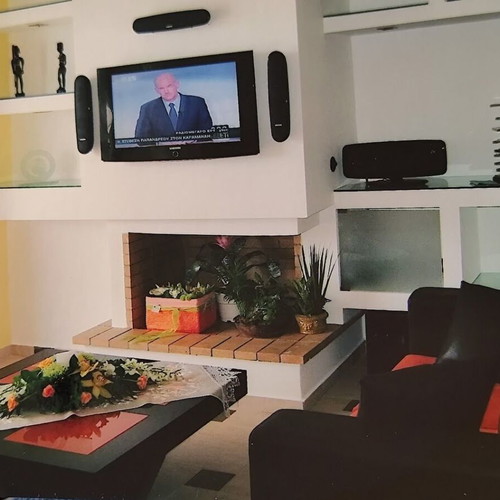 Living room set used with two-seater sofa, ottoman and coffee table