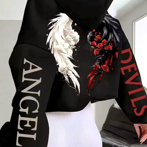 Hoodie Angel Devils women's oversized black new, size M