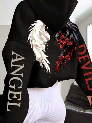 Ζακέτα Hoodie Angel Devils γυναικεία oversized μαύρη καινούργια, μέγεθος M
