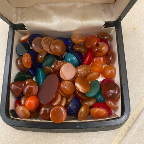 Semi-precious stones in box with variety, like new