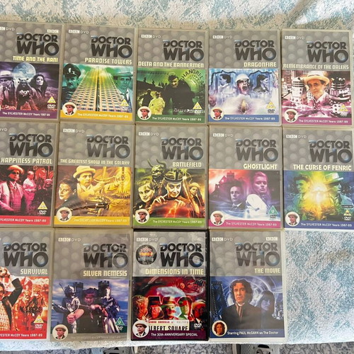 Doctor Who Sylvester McCoy and Paul McGann DVD boxes like new, set of 14