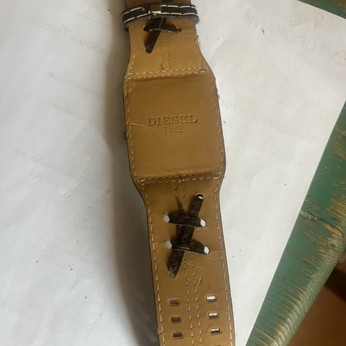 Diesel Time Quartz men's watch vintage square style, used, brown strap