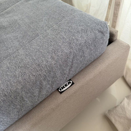 Single bed with fabric upholstery and IKEA mattress like new