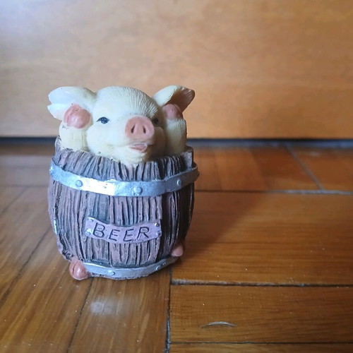 Collectible figure Pig In Beer Barrel from The Leonardo Collection 1990 with small break