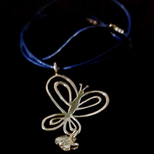 Butterfly necklace 925 silver with genuine leather strap, new