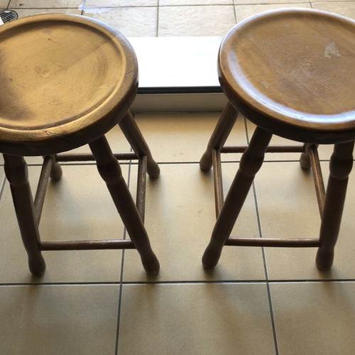 Wooden stools used, set of 2, low with wear