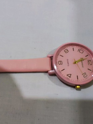 Pink women's girls wristwatch used without battery