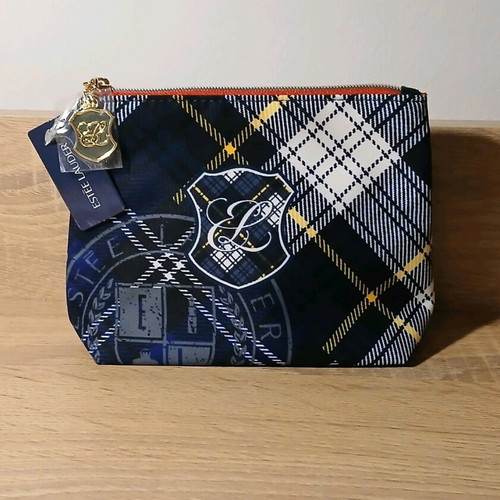 Estee Lauder toiletry bag new, blue gray checkered