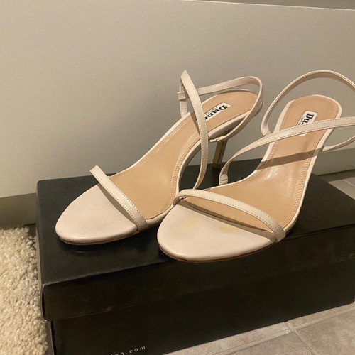 Dune London women's leather sandal used, beige, size 39, 4 cm heel
