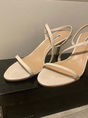 Dune London women's leather sandal used, beige, size 39, 4 cm heel