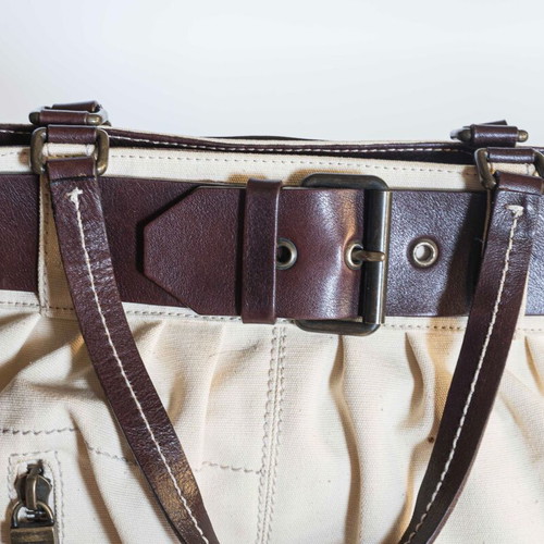 Moschino handbag like new, beige and brown fabric with leather