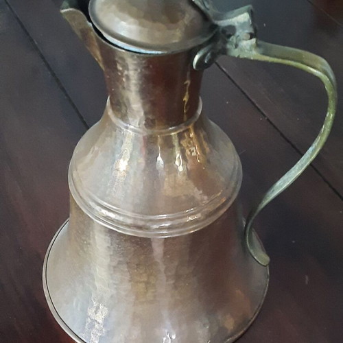 Handmade copper pitcher used, height 24 cm