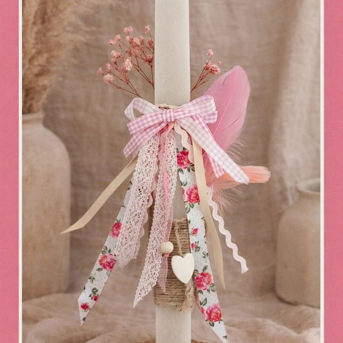 Boho Pink Heart Candle made to order with bracelet