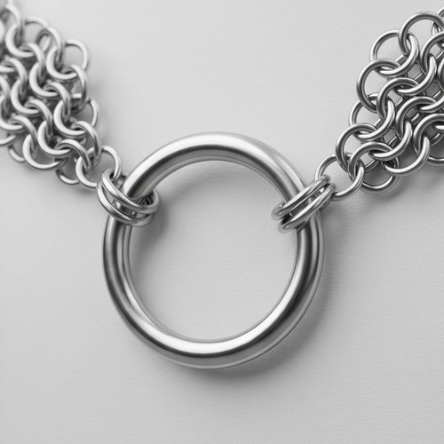 Steel choker with ring minimal design new, silver color