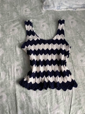 Vintage πλεκτό τοπ 90s Y2K άσπρο μπλε καινούργιο