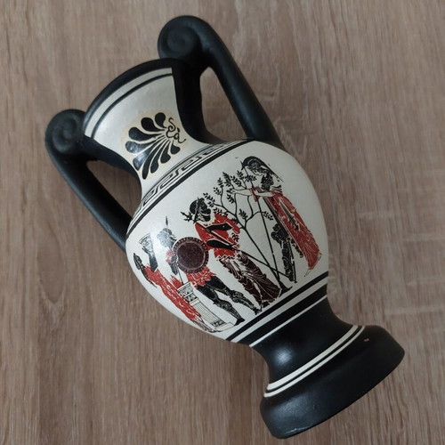 Handmade ceramic decorative vase 15 cm vintage 1980s made in Greece