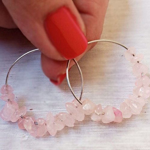Hoop earrings with rose quartz chips new