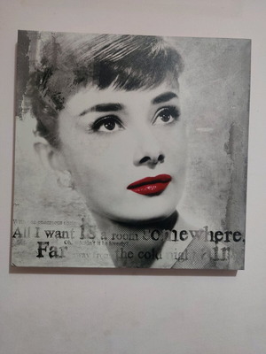 Audrey Hepburn painting 50x50 like new with red detail
