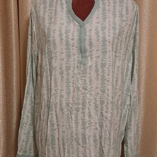 Seasons long-sleeve blouse like new, white with mint, size L