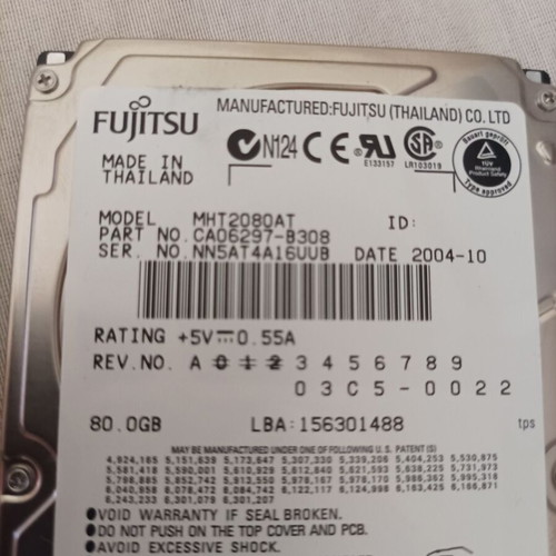 Fujitsu MHT2080AT 80GB IDE PATA 44 Pin Laptop HDD