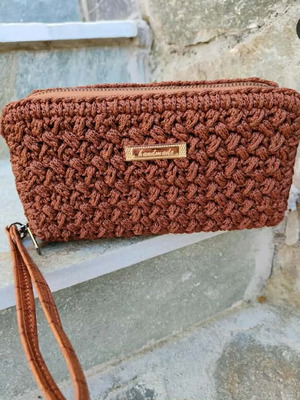 Handmade Knitted Wallet Brown new with Strap