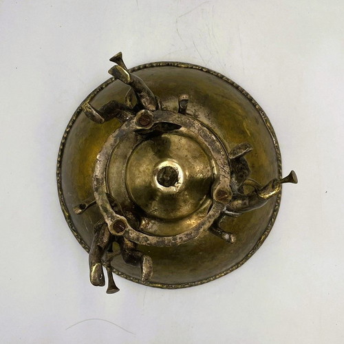 Αντίκα Art Nouveau ορειχάλκινο μπολ με βάθρο και χερουβείμ σαν καινούργιο