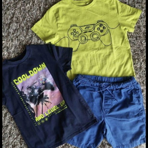 Boys' T-shirts pack of 2 with free shorts like new, sizes 134-140